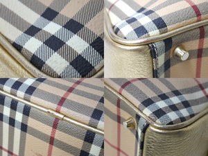 BURBERRY バーバリー ミニボストンバッグ ハンドバッグ シャドーホース ノバチェック ベージュ ゴールド金具 美品 中古 66157