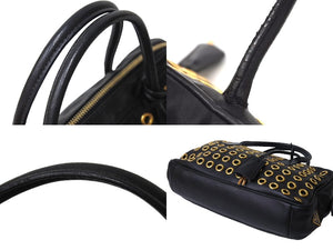 PRADA プラダ スタッズ ミニ ハンドバッグ トートバッグ イタリア製 レザー メタル ブラック ゴールド金具 良品 中古 66174