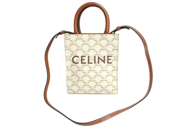 極美品 CELINE セリーヌ 2WAYショルダーバッグ ミニ バーティカルカバ トリオンフ 1194372BZK.01BC ホワイト ブラウン 中古 66176