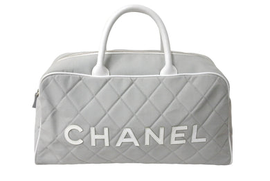 極美品 CHANEL シャネル ハンドバッグ スポーツライン ロゴ ココマーク グレー レザー キャンバス 6番台 A15457 中古 66199