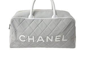 極美品 CHANEL シャネル ハンドバッグ スポーツライン ロゴ ココマーク グレー レザー キャンバス 6番台 A15457 中古 66199