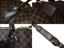 画像をギャラリービューアに読み込む, LOUIS VUITTON ルイヴィトン キーポル バンドリエール45 ボストンバッグ N41428 ダミエ エベヌ レザー ゴールド金具 美品 中古 66208