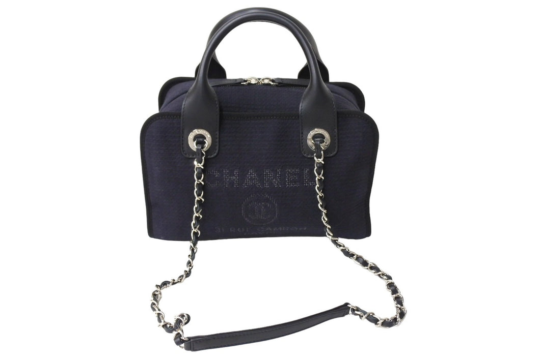 極美品 CHANEL シャネル ハンドバッグ 2Wayバッグ ドーヴィルライン ネイビー A92750 ランダム番号 コットン 中古 66261