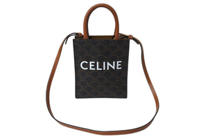 極美品 CELINE セリーヌ ハンドバッグ トリオンフ柄 194372BZK.04LU ミニバーティカルカバ キャンバス ブラウン 中古 66270