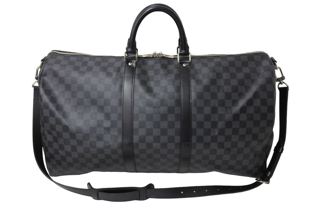 新品同様 LOUIS VUITTON ルイヴィトン キーポルバンドリエール55 ボストンバッグ N41413 ダミエグラフィット ブラック 中古 66287