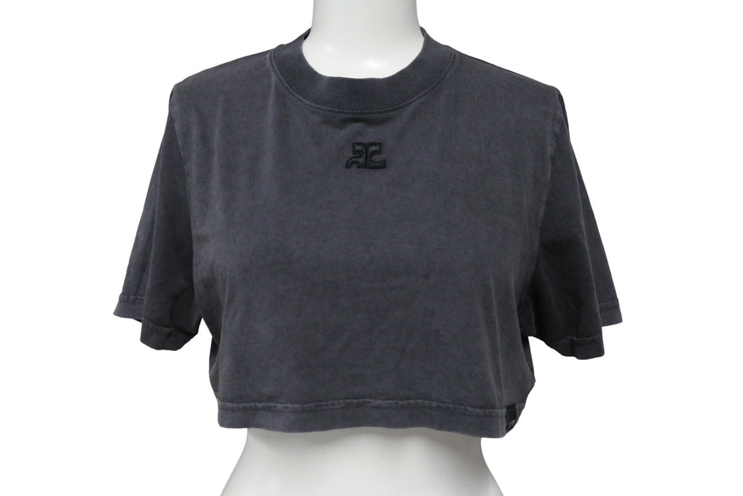 courreges クレージュ 半袖Ｔシャツ クロップド ショート丈 トップス 223JTS077JS00719071 サイズXS グレー コットン 美品 中古 66303