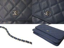画像をギャラリービューアに読み込む, 極美品 CHANEL シャネル WOC チェーンウォレット 二つ折り財布 19番台 ココマーク キャビアスキン ブルーグレー シルバー金具 中古 66305