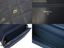 画像をギャラリービューアに読み込む, 極美品 CHANEL シャネル WOC チェーンウォレット 二つ折り財布 19番台 ココマーク キャビアスキン ブルーグレー シルバー金具 中古 66305