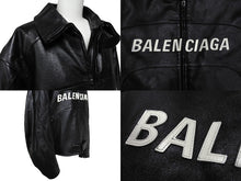 画像をギャラリービューアに読み込む, 極美品 BALENCIAGA バレンシアガ ロゴバイカージャケット ライダース 20AW 594594 レザー ブラック ホワイト サイズ48 中古 66307