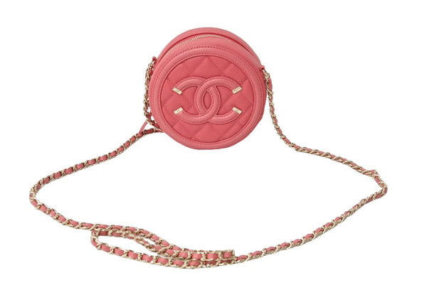 Like new CHANEL CC Filigree Chain Shoulder Bag No. 29 Caviar Skin Coco Mark Gold Hardware Pink Used 4a000100