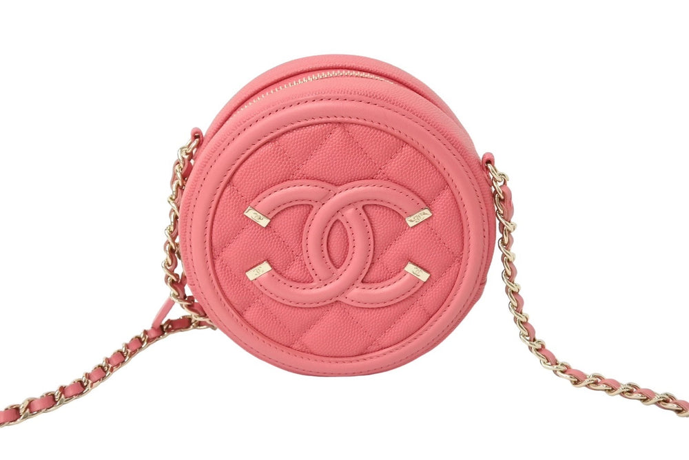 Like new CHANEL CC Filigree Chain Shoulder Bag No. 29 Caviar Skin Coco Mark Gold Hardware Pink Used 4a000100