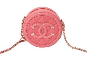 Like new CHANEL CC Filigree Chain Shoulder Bag No. 29 Caviar Skin Coco Mark Gold Hardware Pink Used 4a000100