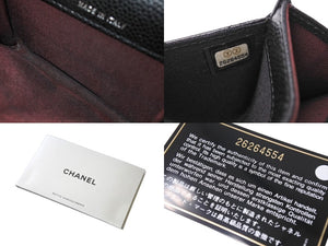 CHANEL シャネル カードケース ココマーク フラップ 26番台 キャビアスキン マトラッセ シルバー金具 ブラック 美品 中古 66336