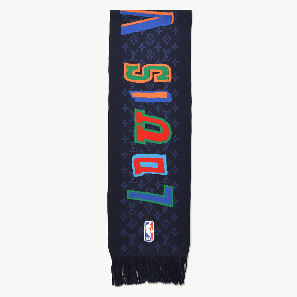 新品同様 LOUIS VUITTON ルイヴィトン 21AW エシャルプ NBA モノグラム レターズ マフラー MP3033 ネイビー マルチカラー 中古 4a006634