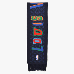 新品同様 LOUIS VUITTON ルイヴィトン 21AW エシャルプ NBA モノグラム レターズ マフラー MP3033 ネイビー マルチカラー 中古 4a006634