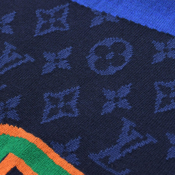 新品同様 LOUIS VUITTON ルイヴィトン 21AW エシャルプ NBA モノグラム レターズ マフラー MP3033 ネイビー マルチカラー 中古 4a006634