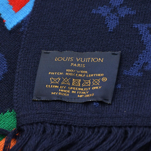 新品同様 LOUIS VUITTON ルイヴィトン 21AW エシャルプ NBA モノグラム レターズ マフラー MP3033 ネイビー マルチカラー 中古 4a006634