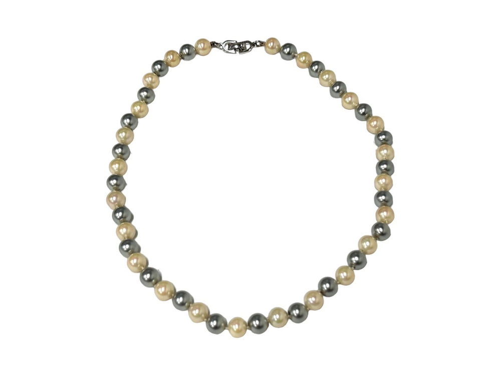 極美品 Christian Dior クリスチャンディオール チョーカー パールネックレス 7.7mm GP パール グレー ベージュ 中古 66343