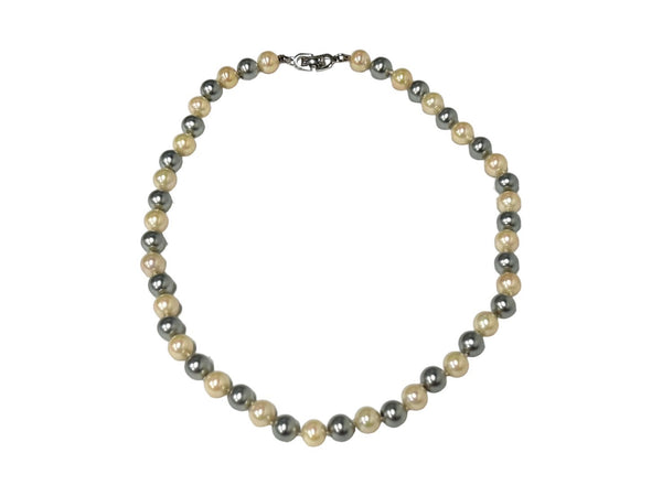 Very Good Condition Christian Dior Choker Pearl Necklace 7.7mm GP Pearl Gray Beige Used 66343