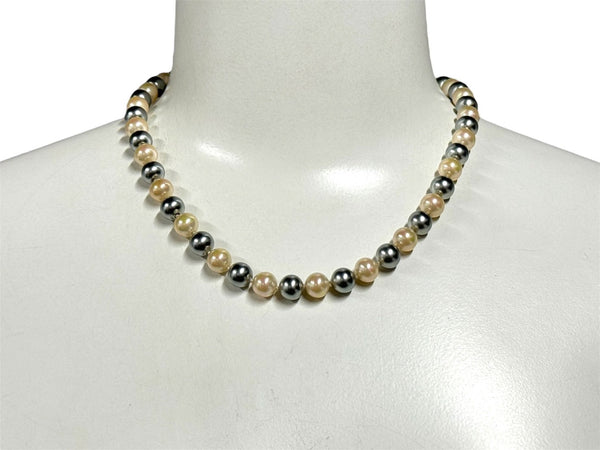 Very Good Condition Christian Dior Choker Pearl Necklace 7.7mm GP Pearl Gray Beige Used 66343