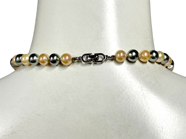 Very Good Condition Christian Dior Choker Pearl Necklace 7.7mm GP Pearl Gray Beige Used 66343