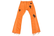 画像をギャラリービューアに読み込む, ChromeHearts クロムハーツ ギャラリーデプト リーバイス クロスパッチフレアデニムパンツ オレンジ サイズ28 美品 中古 66398