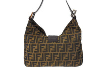 画像をギャラリービューアに読み込む, FENDI フェンディ ワンショルダーバッグ ズッカ柄 マンマバケット キャンバス レザー シルバー金具 ブラウン 美品 中古 66424