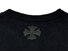 画像をギャラリービューアに読み込む, CHROME HEARTS クロムハーツ ニットベスト サイズS CHプラスパッチ レザー カシミヤ シルバ−925 ブラック 美品 中古 66470