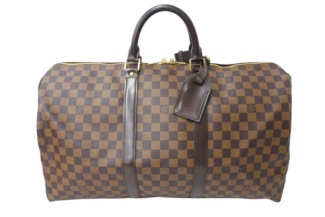 LOUIS VUITTON ルイヴィトン ダミエ キーポル50 ボストンバッグ N41427 コーティングキャンバス ブラウン 美品 中古 66490