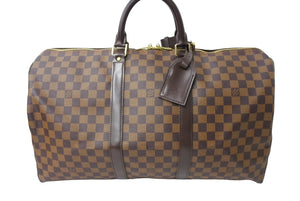 LOUIS VUITTON ルイヴィトン ダミエ キーポル50 ボストンバッグ N41427 コーティングキャンバス ブラウン 美品 中古 66490