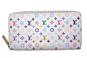 極美品 LOUIS VUITTON ルイヴィトン ジッピーウォレット M60241 モノグラムキャンバス ゴールド金具 ホワイト マルチカラー 中古 66498