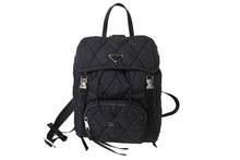 画像をギャラリービューアに読み込む, 極美品 PRADA プラダ キルティング ナイロン バックパック リュック 1BZ020 トライアングルロゴ ブラック シルバー金具 中古 66512