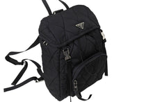 画像をギャラリービューアに読み込む, 極美品 PRADA プラダ キルティング ナイロン バックパック リュック 1BZ020 トライアングルロゴ ブラック シルバー金具 中古 66512