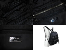 画像をギャラリービューアに読み込む, 極美品 PRADA プラダ キルティング ナイロン バックパック リュック 1BZ020 トライアングルロゴ ブラック シルバー金具 中古 66512