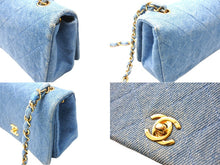 Load image into Gallery viewer, CHANEL シャネル デニム チェーン ミニ ショルダーバッグ ブルー フルフラップ ココマーク ロゴ ゴールド金具 美品 中古 66516