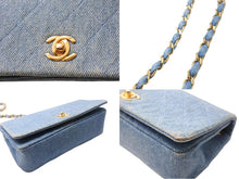 Load image into Gallery viewer, CHANEL シャネル デニム チェーン ミニ ショルダーバッグ ブルー フルフラップ ココマーク ロゴ ゴールド金具 美品 中古 66516