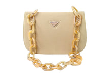 画像をギャラリービューアに読み込む, PRADA プラダ プラチェーン ショルダーバッグ B6436 べっ甲柄 ベージュ コットンキャンバス 美品 中古 66534