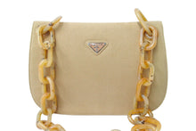 画像をギャラリービューアに読み込む, PRADA プラダ プラチェーン ショルダーバッグ B6436 べっ甲柄 ベージュ コットンキャンバス 美品 中古 66534