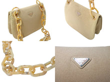 画像をギャラリービューアに読み込む, PRADA プラダ プラチェーン ショルダーバッグ B6436 べっ甲柄 ベージュ コットンキャンバス 美品 中古 66534