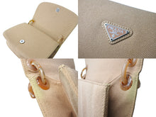 画像をギャラリービューアに読み込む, PRADA プラダ プラチェーン ショルダーバッグ B6436 べっ甲柄 ベージュ コットンキャンバス 美品 中古 66534