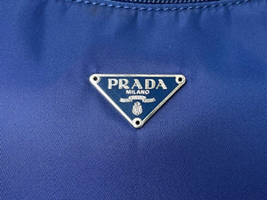 極美品 PRADA プラダ ハンドバッグ MV515 ホーボー ミニバッグポーチ 三角ロゴ ナイロン ブルー シルバー金具 中古 66549