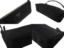 画像をギャラリービューアに読み込む, PRADA プラダ ワンショルダーバッグ アクセサリーポーチ トライアングルロゴ ナイロン ブラック シルバー金具 美品 中古 66552