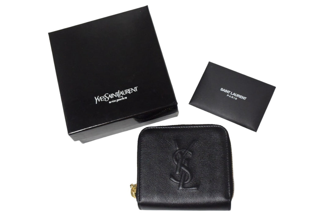 YVES SAINT LAURENT イヴサンローラン ラウンドファスナー コンパクトウォレット 568985 財布 レザー ブラック 美品 中古 66555