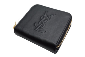 YVES SAINT LAURENT イヴサンローラン ラウンドファスナー コンパクトウォレット 568985 財布 レザー ブラック 美品 中古 66555