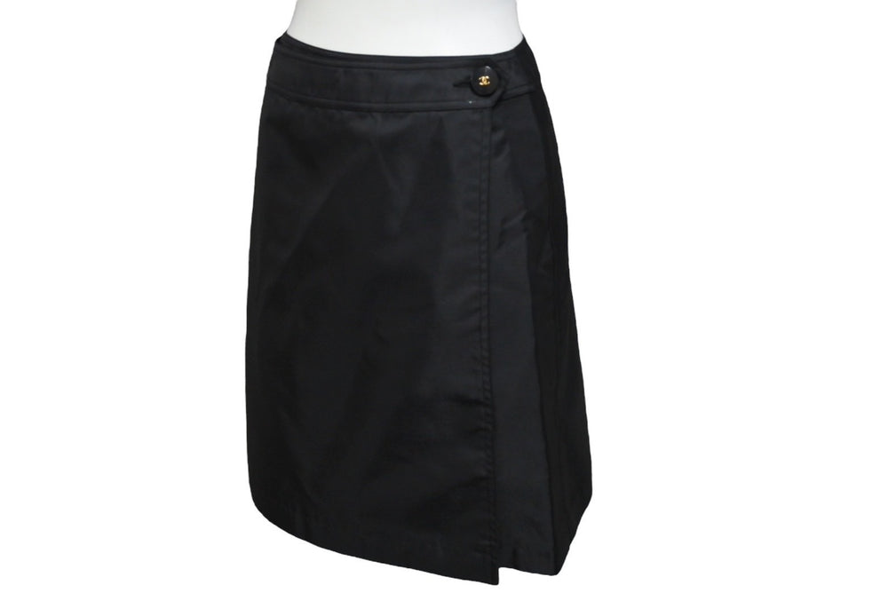 CHANEL Wrap Skirt Black Acrylic Coco Mark Coco Button Logo PO8617 C97 Size 38 Good Condition Used 66563