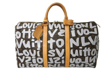 Load image into Gallery viewer, LouisVuitton ルイヴィトン キーポル50 ボストンバッグ モノグラムグラフィティ M92197 ブラウン ホワイト 美品 中古 66591