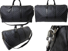 画像をギャラリービューアに読み込む, LOUIS VUITTON ルイヴィトン キーポルバンドリエール55 ボストンバッグ N41413 ダミエグラフィット キャンバス ブラック 美品 中古 66622