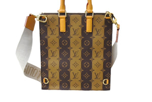 新品同様 LOUIS VUITTON ルイヴィトン サックプラ メッセンジャー トートバッグ NIGO M45969 モノグラムストライプ ブラウン 中古 66626