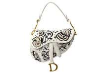 画像をギャラリービューアに読み込む, 極美品 Christian Dior クリスチャンディオール サドルバッグ ハンドバッグ ホワイト ブラック グレインカーフレザー ビーズ ゴールド金具 中古 66644