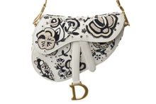 画像をギャラリービューアに読み込む, 極美品 Christian Dior クリスチャンディオール サドルバッグ ハンドバッグ ホワイト ブラック グレインカーフレザー ビーズ ゴールド金具 中古 66644
